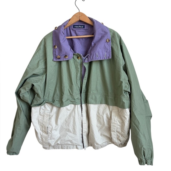 Vintage Nautica Colorblock Jacket – Reversible Sage Green / Lavender – Size L/G - Picture 2 of 10
